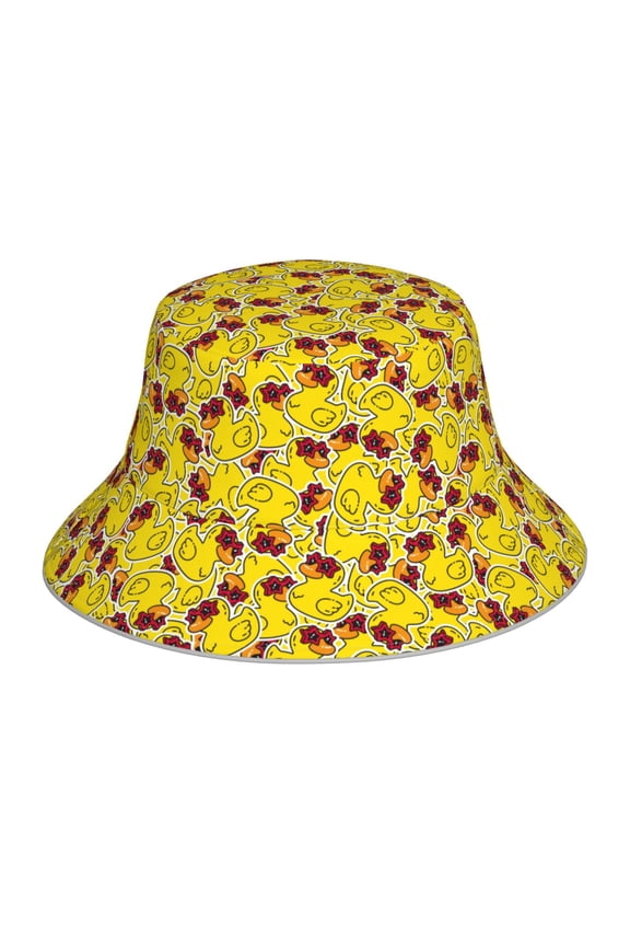 Duck with Star Sunglasses Print Bucket Hat for Men&Women Bucket Hat Reversible Summer Double-Side-Wear Travel Gardening, Beach, Camping, Hiking, Fishing Cap