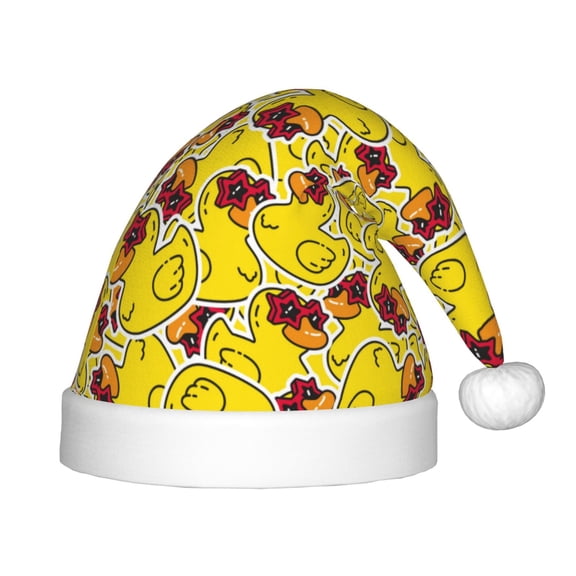 Vsdgher Duck with Star Sunglasses Christmas Hat, Santa Hat for Kids Xmas Holiday Hat Red Classic Christmas New Year Festive Party Supplies