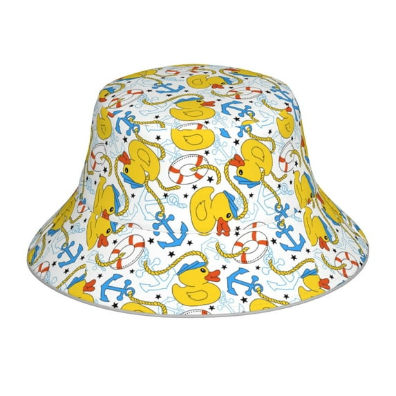 Vsdgher Ducks and Anchors Print Bucket Hat for Men&Women Bucket Hat Reversible Summer Double-Side-Wear Travel Gardening, Beach, Camping, Hiking, Fishing Cap