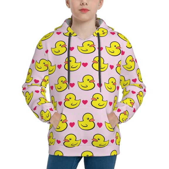 Vsdgher Ducks And Pink Heart Hoodie Youth Classic Hooded Pullover Sweatshirts Essentials Hoodie for Children (s-xl)-X-Large