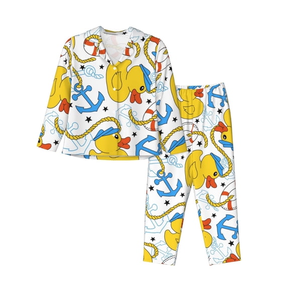 Vsdgher Ducks and Anchors Pajamas Set Long Sleeve Sleepwear Womens Button Down Nightwear Pj Sets-XX-Large