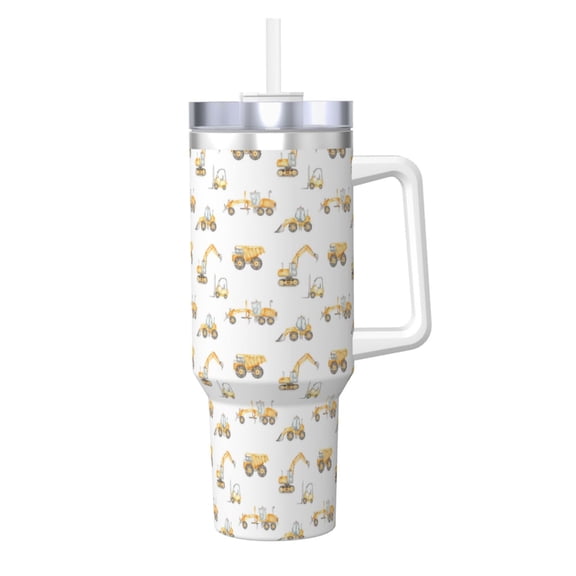 Vsdgher Dump Truck Pattern 40 oz Tumbler with Handle and Straw Lid | Insulated Cup Reusable Stainless Steel Water Bottle Travel Mug | Gifts for Women Men Him Her