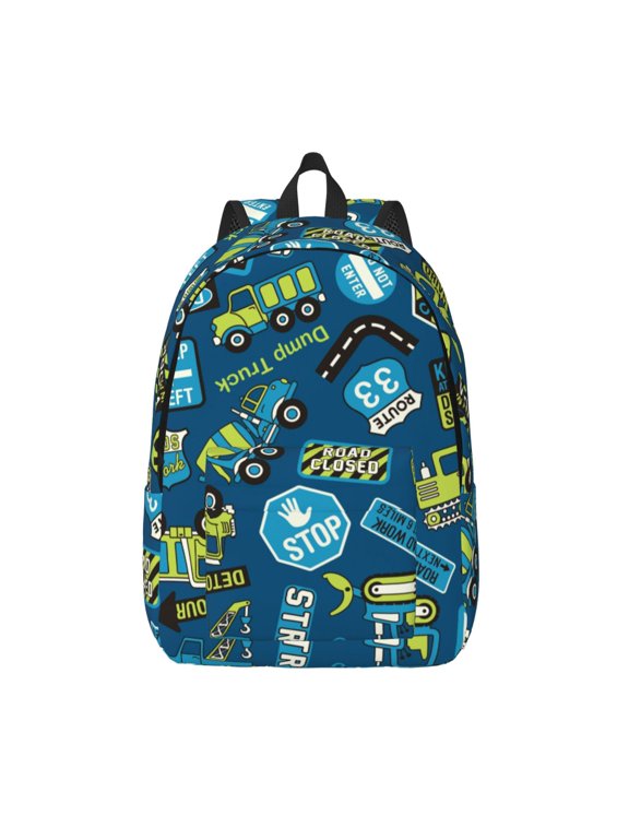 Dump Truck Print Canvas Backpack Travel Rucksack Unisex Knapsack 15.7/17.7Inch Laptop Backpack for Work,College -Small