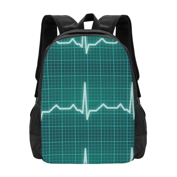Vsdgher ECG Wave Print Backpack for Women Men School Bookbag with Laptop Compartment for College Work Travel, Simple Fashion Casual Daypack, Fit 15" Laptop