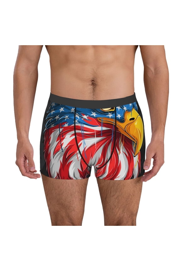 Eagle Head With American Flag Pattern Men's Boxer Brief Underwear,Soft Funny Underwear for Men-Large