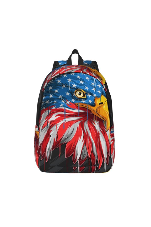 Eagle Head With American Flag Print Canvas Backpack Travel Rucksack Unisex Knapsack 15.7/17.7Inch Laptop Backpack for Work,College -Medium