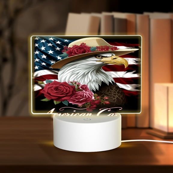 Vsdgher Eagle With Hat And Roses Rectangular Acrylic Night Light Acrylic Sleep Night Light Friend Gifts for Birthday Gifts for Women Teens Boys Girls