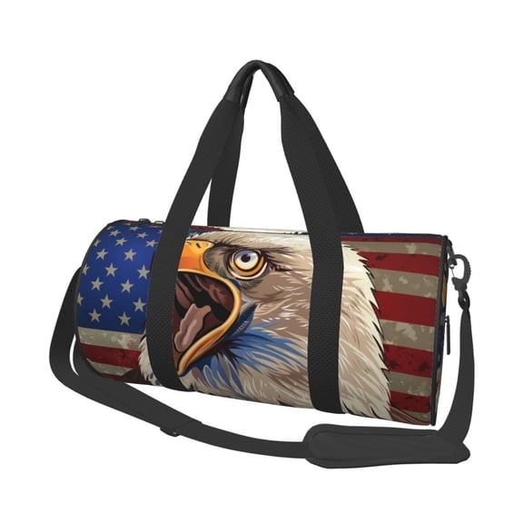 Vsdgher Eagle With USA Flags 45L Foldable Duffel Bag, Sports Gym Bag,Overnight Bag, Portable Weekender Bag for Airplanes