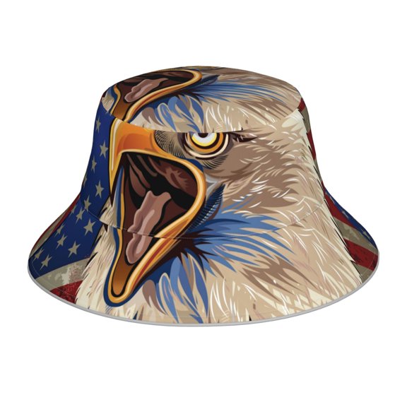Vsdgher Eagle With USA Flags Print Bucket Hat for Men&Women Bucket Hat Reversible Summer Double-Side-Wear Travel Gardening, Beach, Camping, Hiking, Fishing Cap