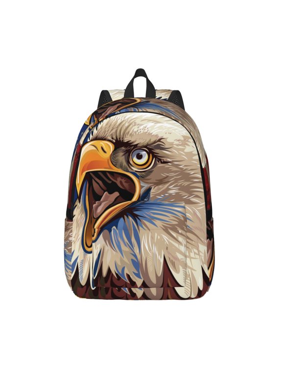 Eagle With USA Flags Print Canvas Backpack Travel Rucksack Unisex Knapsack 15.7/17.7Inch Laptop Backpack for Work,College -Small