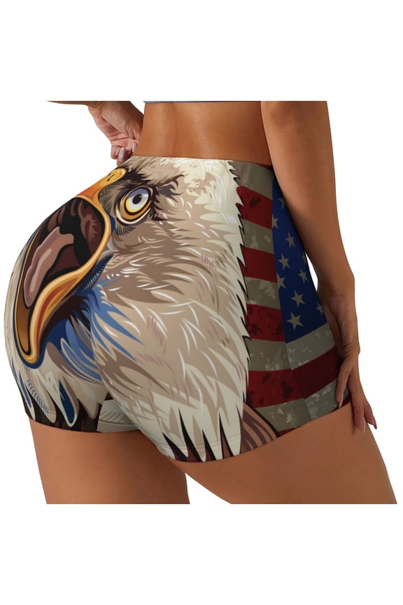 Eagle With USA Flags Workout Shorts for Women Seamless Soft Smooth Gym Yoga Scrunch Active Exercise Fitness Shorts-XX-Large