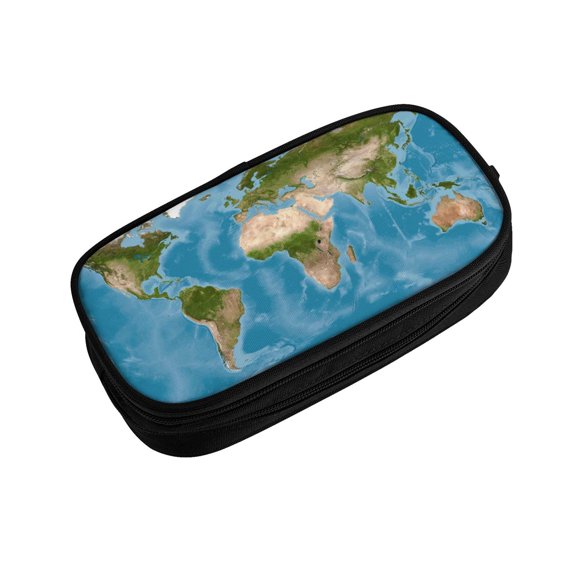 Vsdgher Earth View World Map Print Large Capacity Pencil Case Pouch with Zipper, Portable Aesthetic Big Capacity Pencil Cases Pen Office Travel Stationery Bag