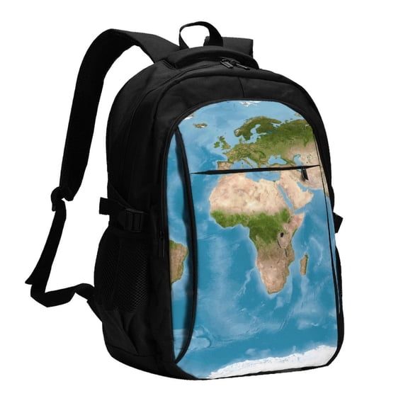 Vsdgher Earth View World Map Print Travel Laptop Backpack, Laptops Backpack with USB Charging Port, Water Resistant Computer Bag Gift for Men & Women