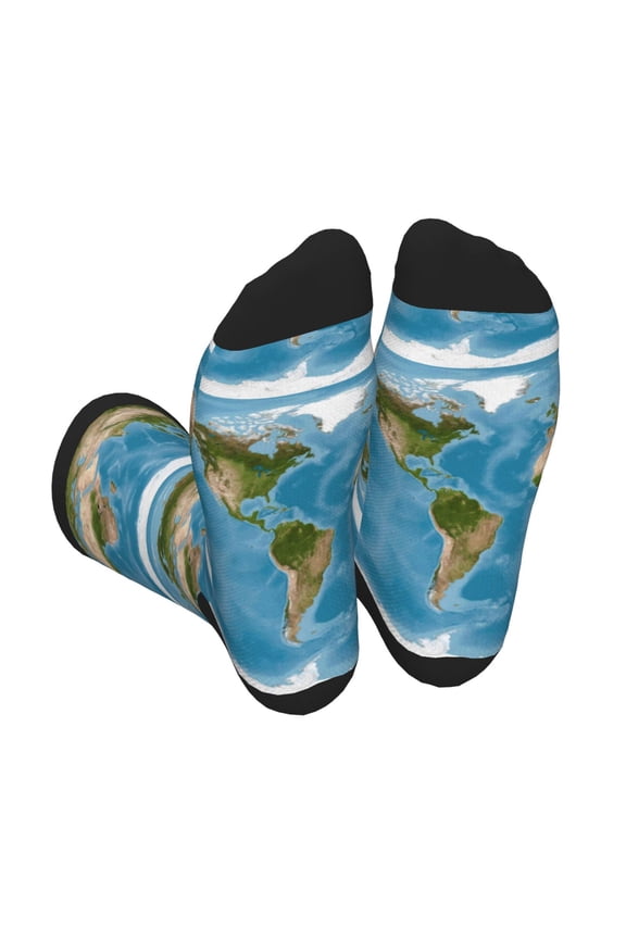 Earth View World Map Unisex Crew Socks Lightweight Breathable Ventilation Ankle Socks, Mid-calf socks for Daily