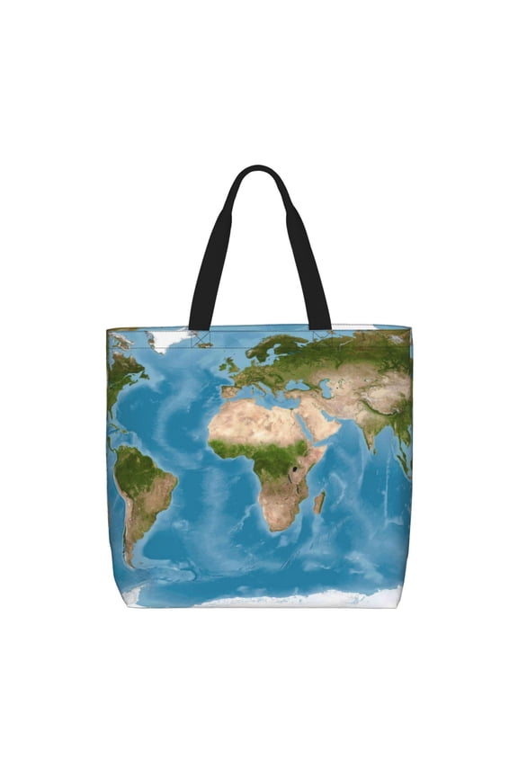 Earth View World Map print Tote Bag for Women Shoulder Bag with Zipper Large Shoulder Bag Handle Handbag Portable Washable for Travel, Work