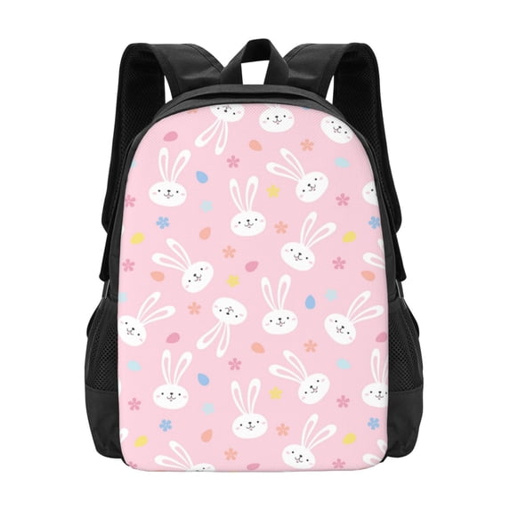 Vsdgher Easter Cute Rabbit Print Backpack for Women Men School Bookbag with Laptop Compartment for College Work Travel, Simple Fashion Casual Daypack, Fit 15" Laptop
