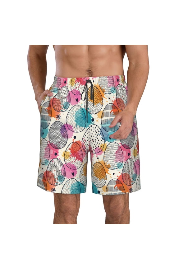 Easter Egg Men's Beach Shorts, Surfing shorts, Swim trunks, Quick Dry Swim Trunks for Surfing Beach Fun -Medium