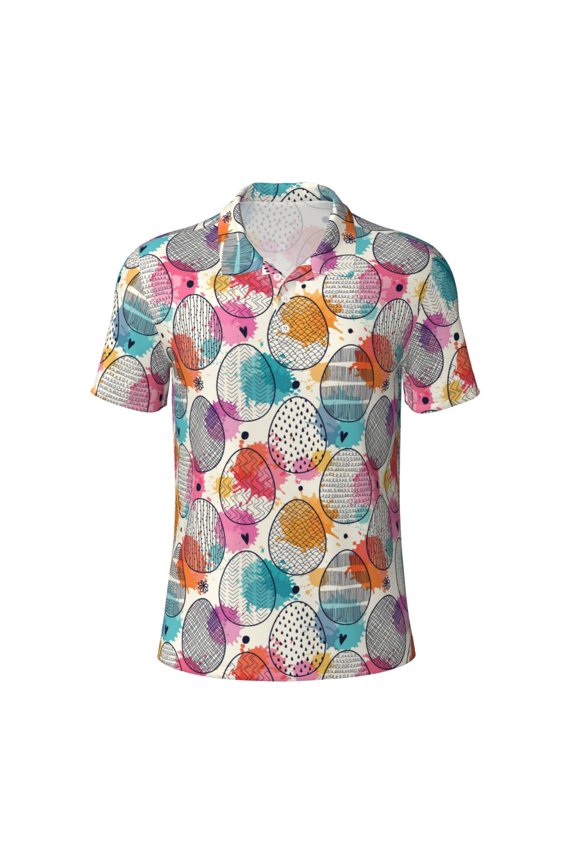 Easter Egg Print Men's Short Sleeve Stretch Polo Shirt, Moisture-Wicking Performance Polo Shirt