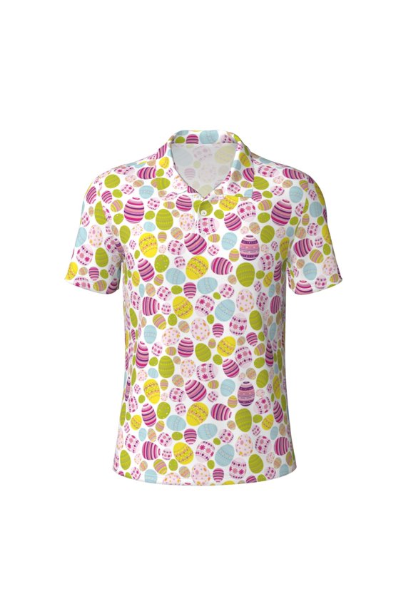 Easter Egg Print Men's Short Sleeve Stretch Polo Shirt, Moisture-Wicking Performance Polo Shirt