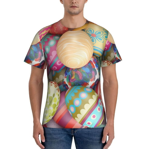 Vsdgher Easter Eggs Print Men's Dry Fit Mesh Athletic Shirts Moisture Wicking Tennis T-Shirt Tops
