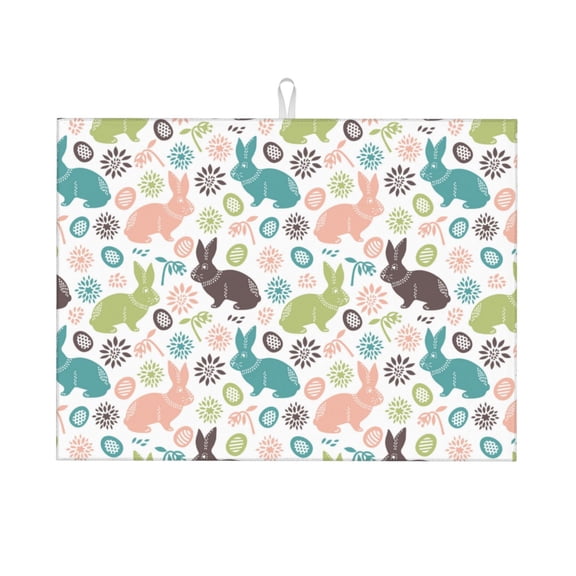 Vsdgher Easter Rabbit Dish Drying Mat Super Absorbent Drying Mat Large Dish Drying Mats for Kitchen Counter Kitchen Drying Mat 24" x 18"