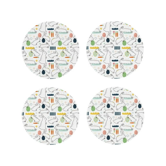 Vsdgher Easter Rabbit Leather Coasters for Drinks, Durable Drink Coasters 4 Set for Tabletop Protection, Luxurious Home Décor and Housewarming Gift ( {designName})Round Shape
