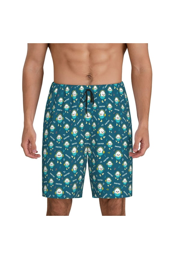 Easter eggs dancing to music Print Men's Pajama Shorts Lounge Bottoms Sleep Shorts Elastic Waist Lightweight PJ Shorts with Pockets-Large
