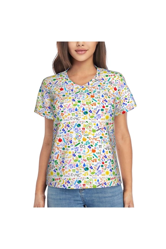 Education And Science Women Shirts V Neck Short Sleeve Tops T-Shirt Basic Tees, S to 3XLSmall