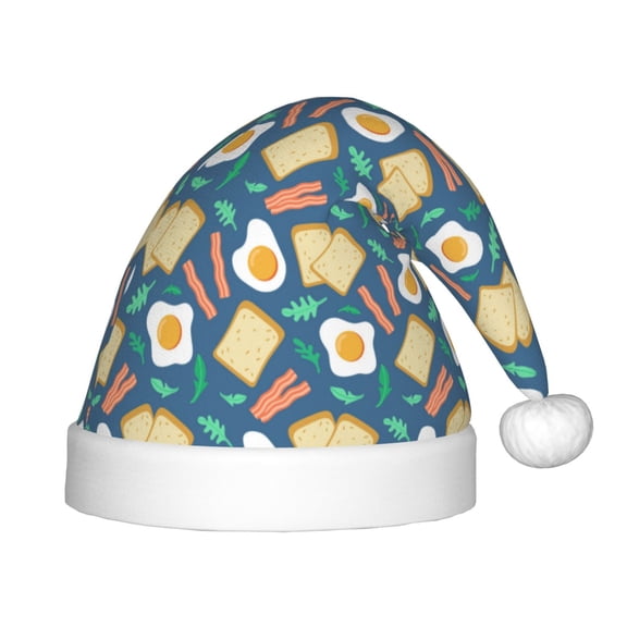 Vsdgher Eggs Toast Bacon And Arugula Christmas Hat, Santa Hat for Kids Xmas Holiday Hat Red Classic Christmas New Year Festive Party Supplies