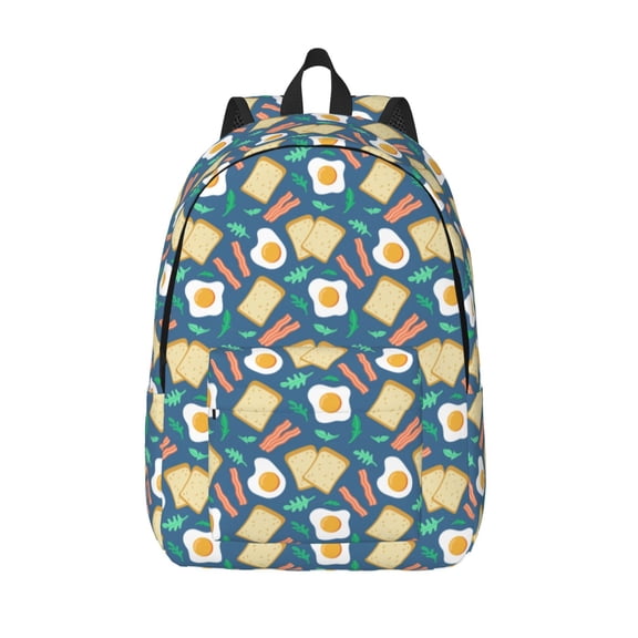 Vsdgher Eggs Toast Bacon And Arugula Print Canvas Backpack Travel Rucksack Unisex Knapsack 15.7/17.7Inch Laptop Backpack for Work,College -Small