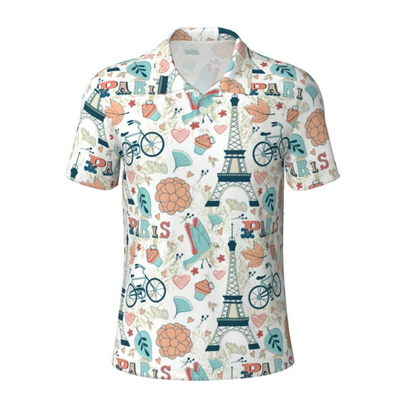 Vsdgher Eiffel Tower Print Men's Short Sleeve Stretch Polo Shirt, Moisture-Wicking Performance Polo Shirt