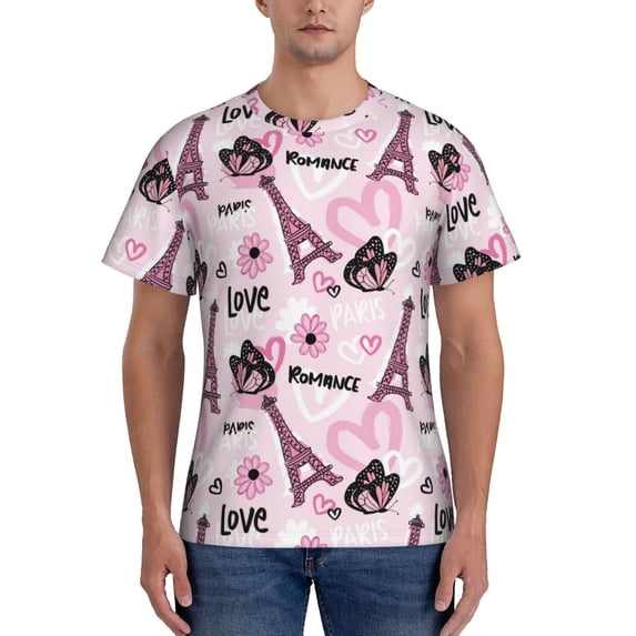 Vsdgher Eiffel Tower and Butterflies Print Men's Dry Fit Mesh Athletic Shirts Moisture Wicking Tennis T-Shirt Tops
