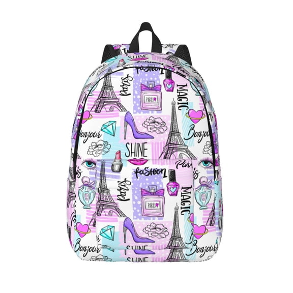 Vsdgher Eiffel Tower and Hearts Print Canvas Backpack Travel Rucksack Unisex Knapsack 15.7/17.7Inch Laptop Backpack for Work,College -Small