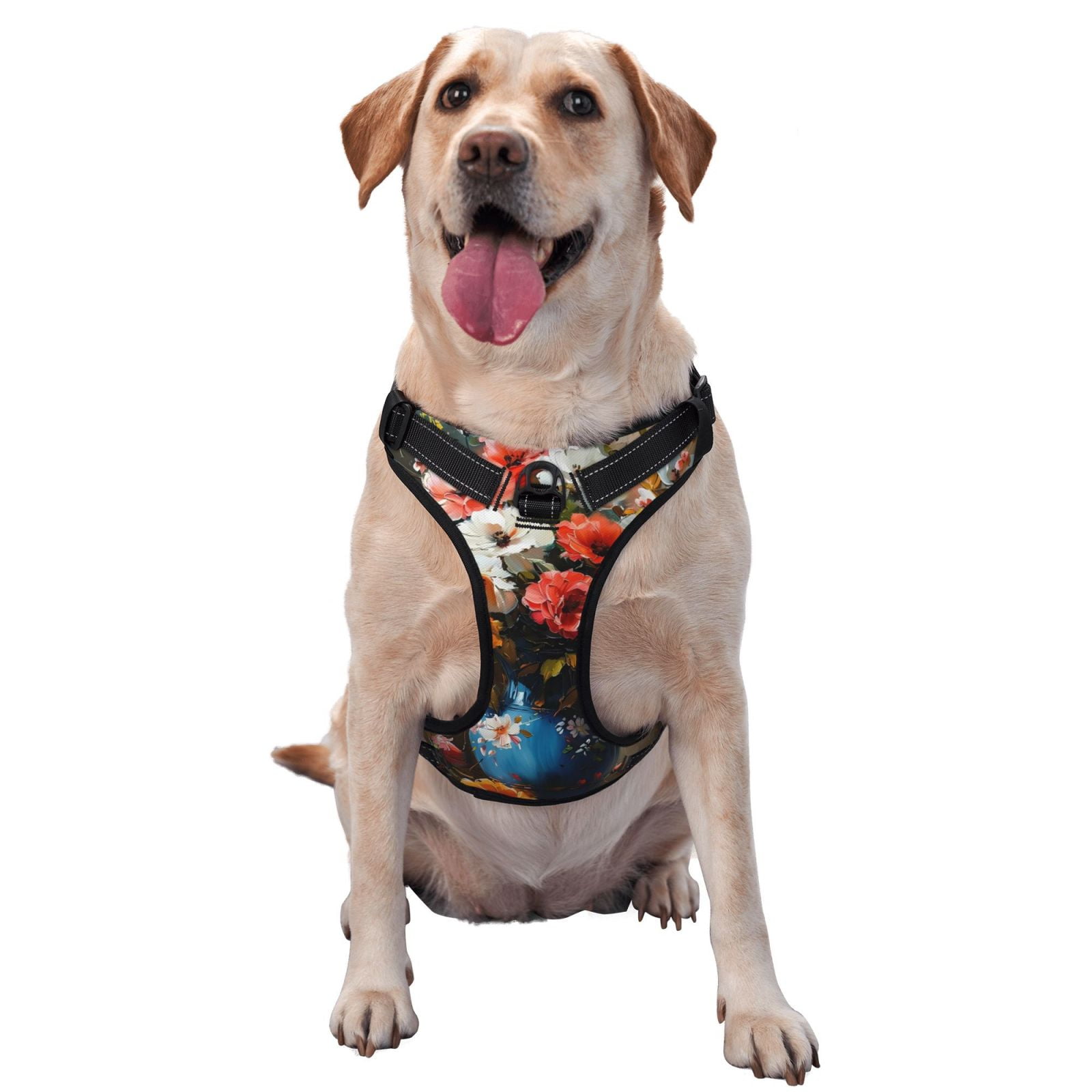 Vsdgher Elegant Floral Vase Painting Dog Harness, No-Pull Pet Harness, Dog Vest, Pet Vest for Small to Large Dogs-Medium