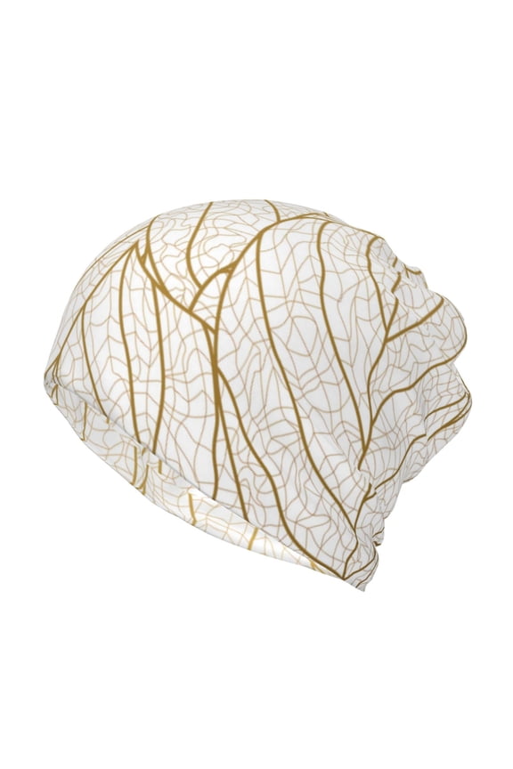Elegant Gold Leaf Pattern Slouchy Beanie Hat for Men/Women, Skull Cap Chemo Cap Night Sleeping Cap