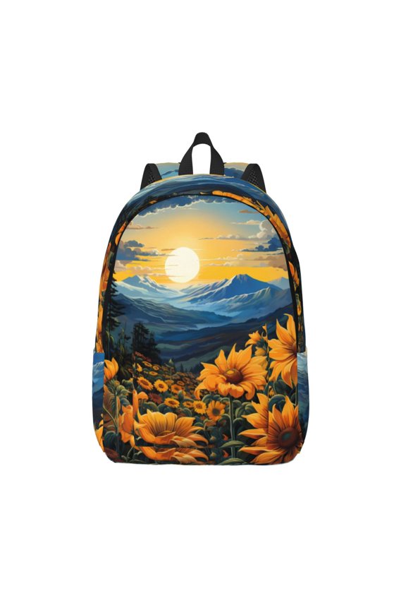 Elegant Sunset Sunflower Print Canvas Backpack Travel Rucksack Unisex Knapsack 15.7/17.7Inch Laptop Backpack for Work,College -Small
