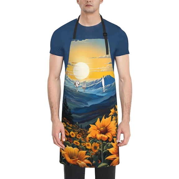 Vsdgher Elegant Sunset Sunflower Waterproof Apron with 2 Pockets Kitchen Chef Aprons Bibs for Grooming Cooking Baking Painting Gardening