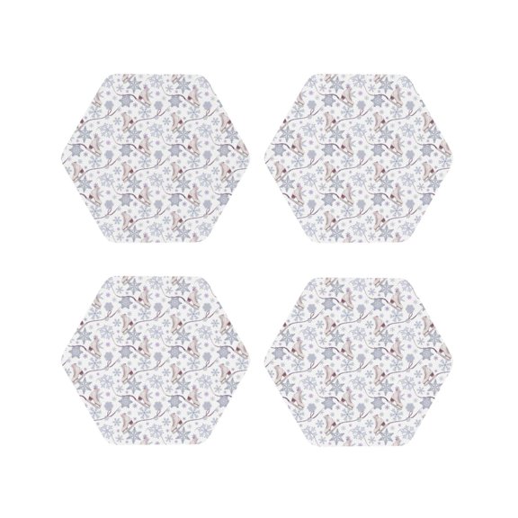 Vsdgher Elegant ice skates snowflakes Leather Coasters for Drinks, Durable Drink Coasters 4 Set for Tabletop Protection, Luxurious Home Décor and Housewarming Gift-Hexagon