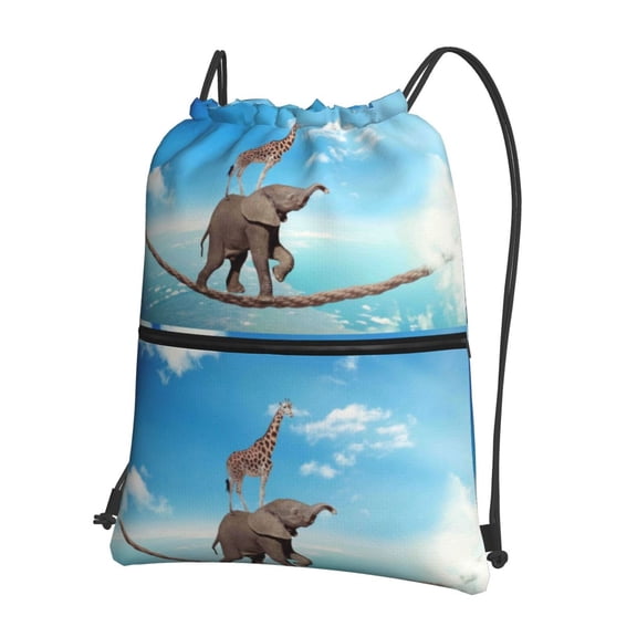 Vsdgher Elephant Giraffe Drawstring Backpack Water Resistant String Bag Sports Sackpack Gym Sack for Men Women