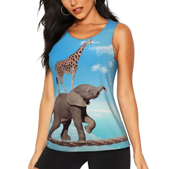 Vsdgher Elephant Giraffe Print Tank Top Sports Vest Bra for Women Sports ,Performance Stretchy Quick Dry Sports Workout Running Top Vest with Removable Pads