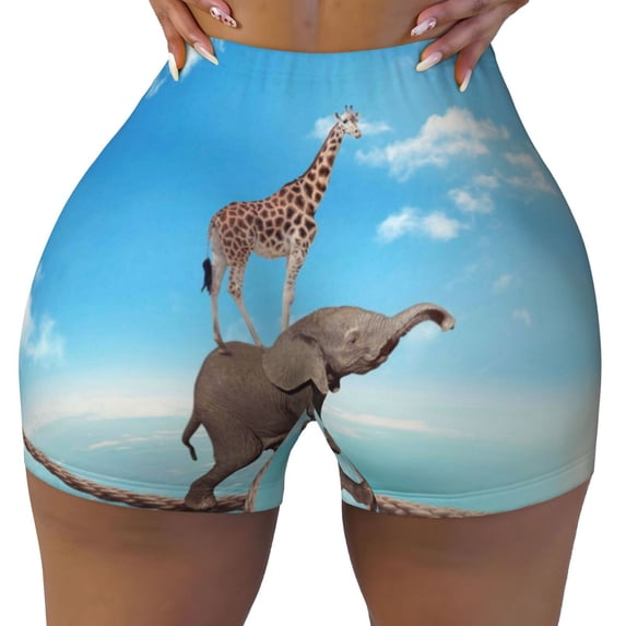 Vsdgher Elephant Giraffe print Workout Shorts for Women Seamless Soft Smooth Gym Yoga Scrunch Active Exercise Fitness Shorts