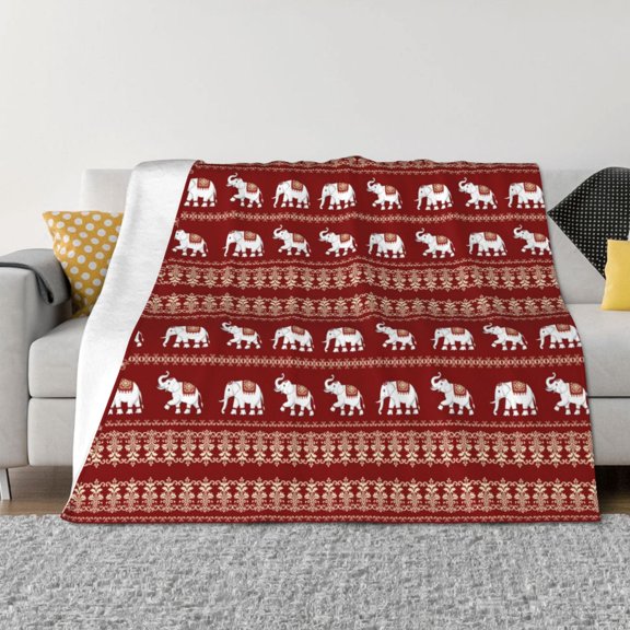Vsdgher Elephant Pattern Fleece Throw Blanket, Horizontal Fleece Bedding Home Decor for Couch & Bed All Season Use -60"x50"