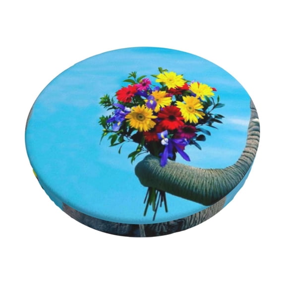 Vsdgher Elephant Trunk Couple Flowers Print Stool Covers Round,Stretch Round Stool Covers Washable Stool Cushion Slipcover Elastic Chair Covers for 12-14 Inch Chair