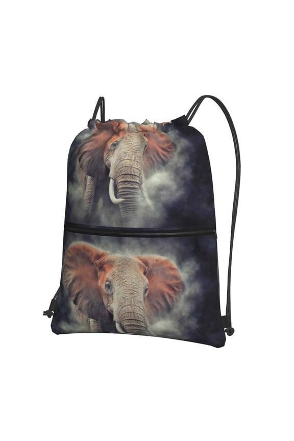 Elephant in Smoke Drawstring Backpack Water Resistant String Bag Sports Sackpack Gym Sack for Men Women