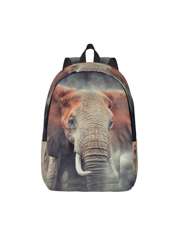 Elephant in Smoke Print Canvas Backpack Travel Rucksack Unisex Knapsack 15.7/17.7Inch Laptop Backpack for Work,College -Medium