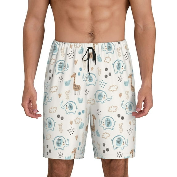 Vsdgher Elephants And Giraffes Print Men's Pajama Shorts Lounge Bottoms Sleep Shorts Elastic Waist Lightweight PJ Shorts with Pockets-X-Large