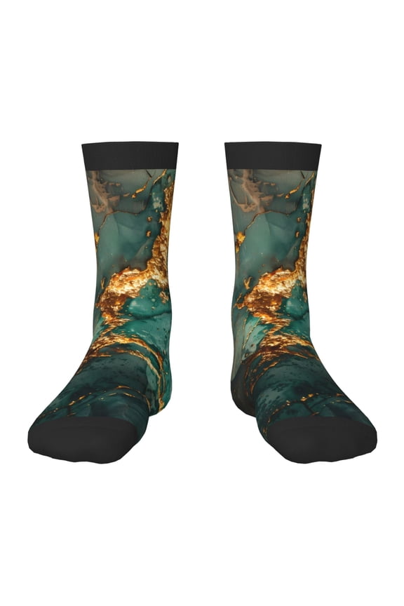 Emerald Color Gold Marble Pattern Kids Socks Boys Girl Crew Athletic Half Sport Running Breathable Socks Lightweight Stretch Crew Socks