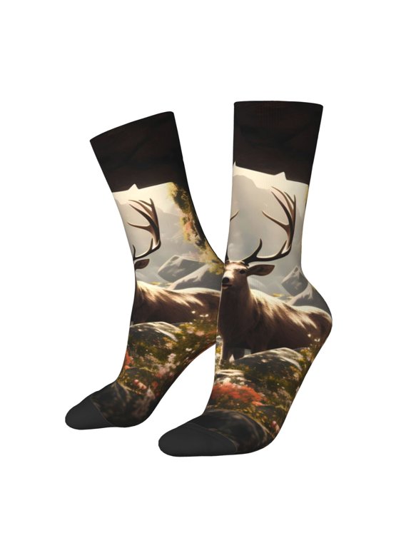 Enchanted Deer In Cave Crew Socks for Men & Women, Breathable Casual Athletic Ankle Socks