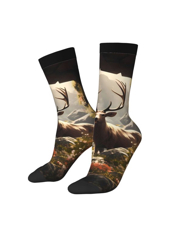 Enchanted Deer In Cave Crew Socks for Men & Women, Breathable Casual Athletic Ankle Socks