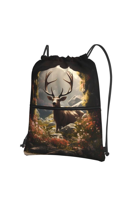 Enchanted Deer In Cave Drawstring Backpack Water Resistant String Bag Sports Sackpack Gym Sack for Men Women
